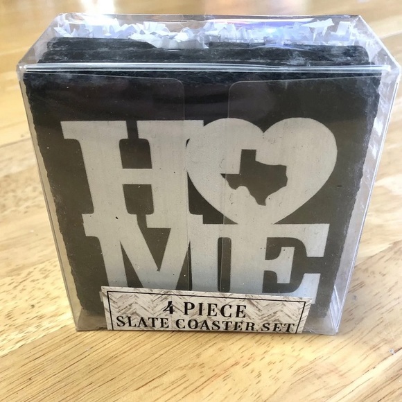 Texas Slate Stone Coasters Set, Black 4" x 4" Texas Is Home Drink Coaster - Picture 1 of 6